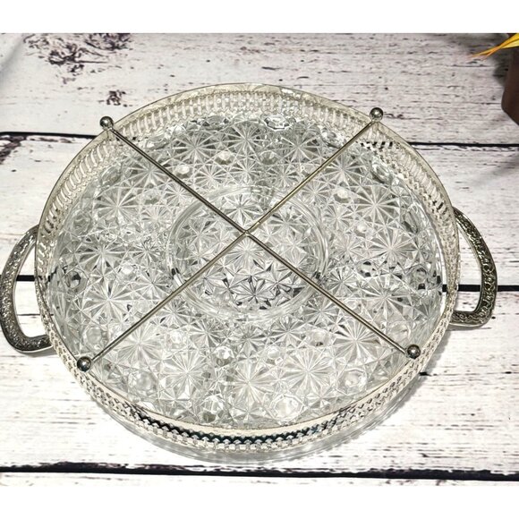 Vintage Silver-Plated Glass Relish Tray With Lid & Handles - Picture 13 of 13